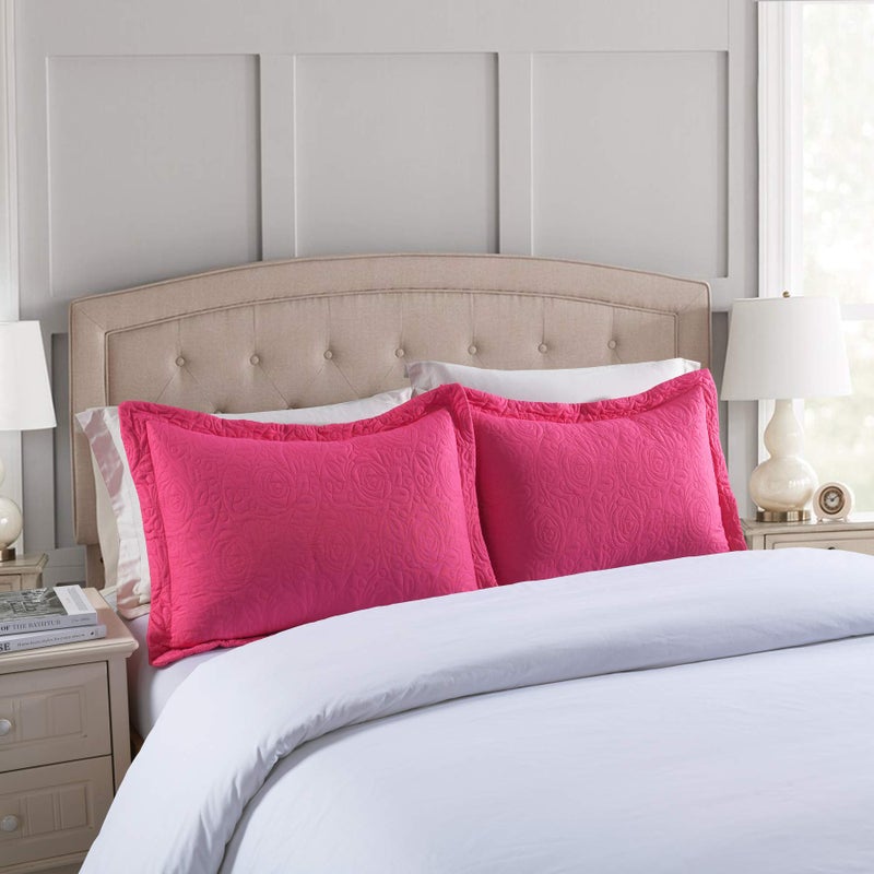 MarCielo 2-Piece Embroidered Pillow Shams, King Decorative Microfiber Pillow Covers Set, King Size (Hot Pink) - Image 2